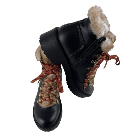 American Eagle Womens Size 8 Fur Lined Lace Up Chunky Heel Black Combat Boots - Picture 9 of 13